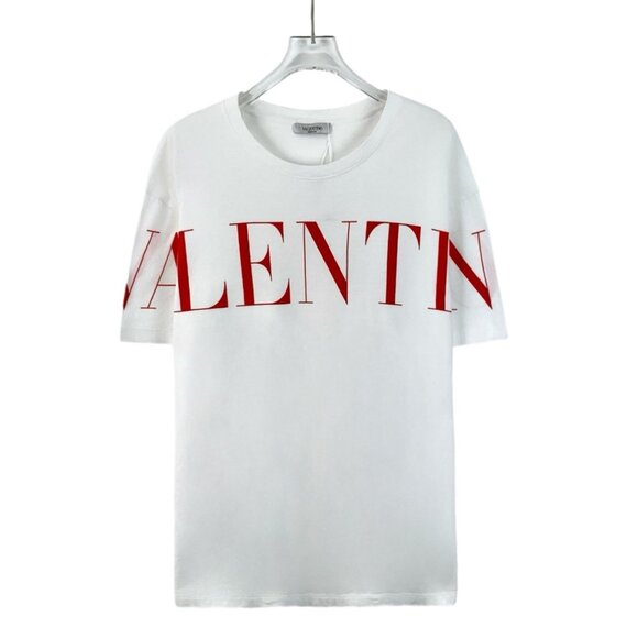 Valentino White Logo Letter Print Crew Neck Short-Sleeve T-Shirt